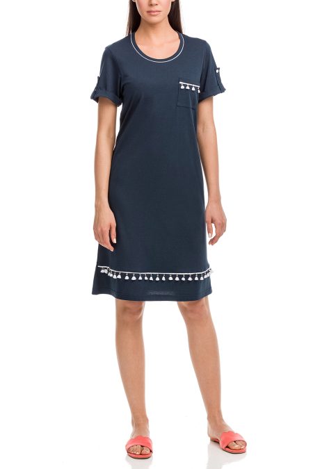 Vamp - Φόρεμα Παραλίας με Φουντάκια Plus Size 12595 BLUE OXFORD