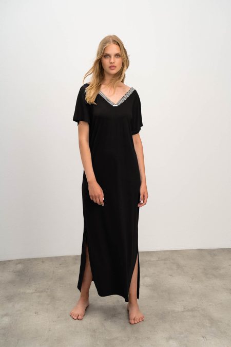 Vamp - Μονόχρωμο Maxi Φόρεμα 16523 BLACK